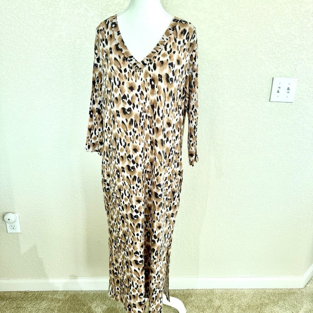 Nottibianche Women Size Small Brown Black Animal Print Sleep Dress Gown Muumuu
